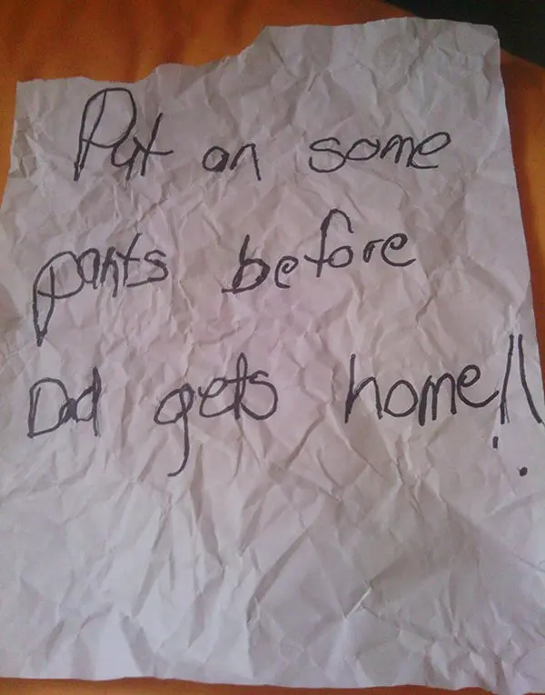 notes from parents put on pants