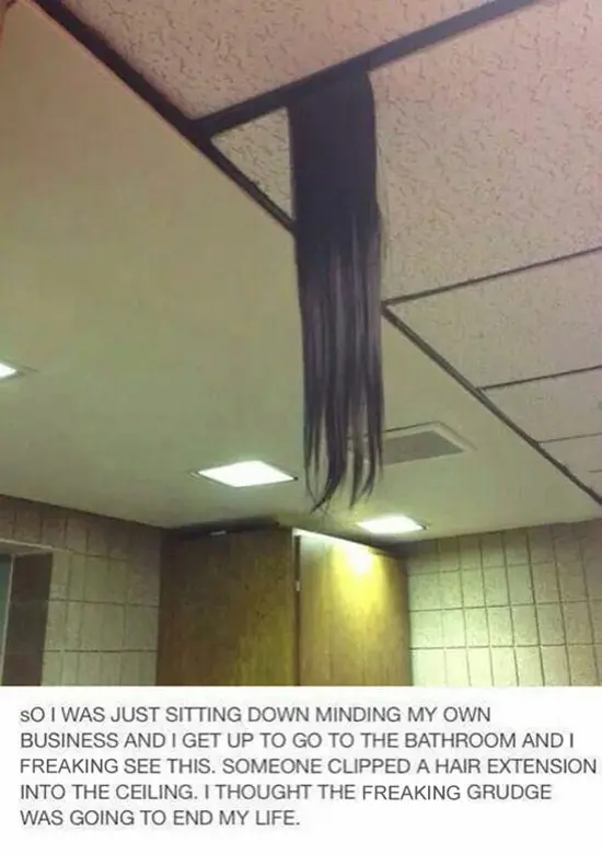 hair extensions hanging from ceiling prank