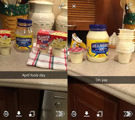 hellmans mayonaise placed into yoghurt pots prank