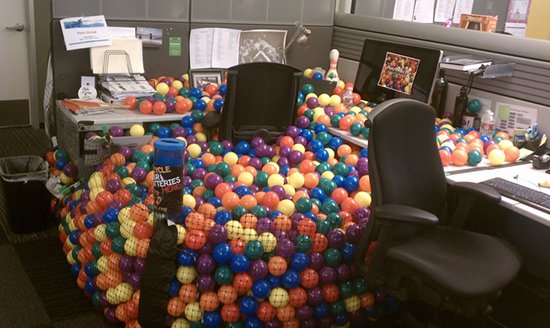 office area turned into ball pit prank