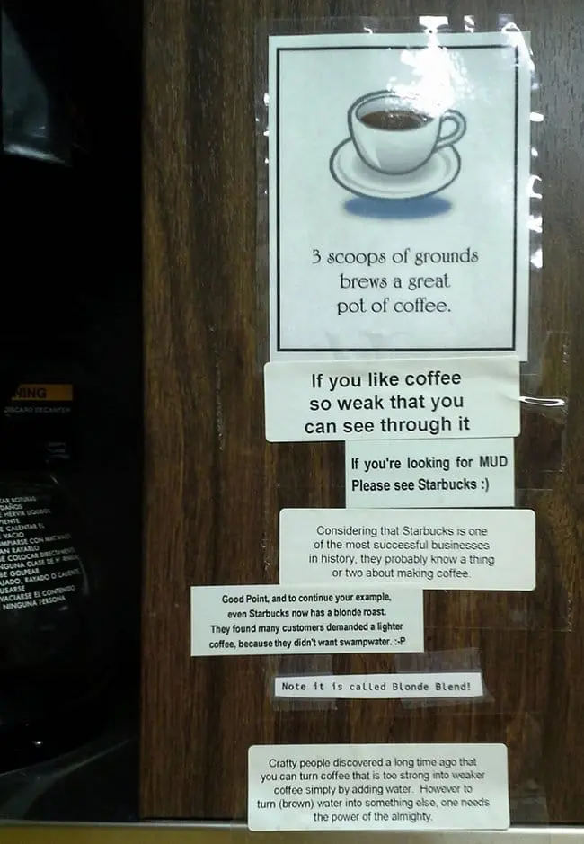 passive agressive notes coffee arguement