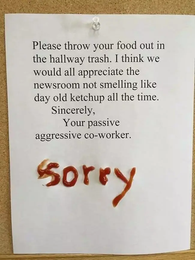 passive agressive notes please throw food in hallway trash