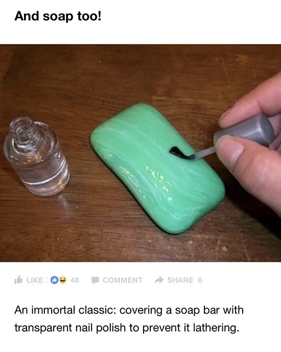 hand painting soap with clear nail varnish