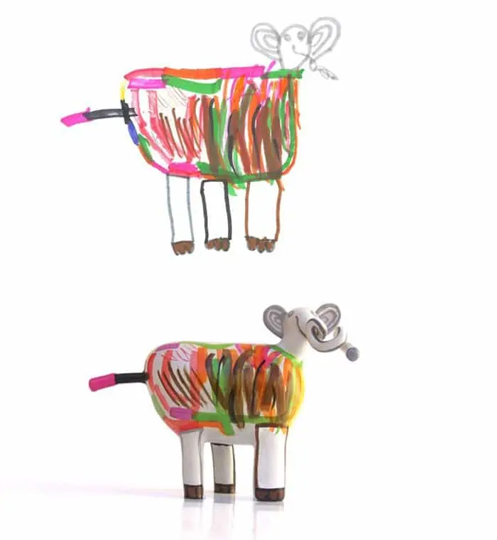 childrens-drawings-into-figurines-colorful-elephant
