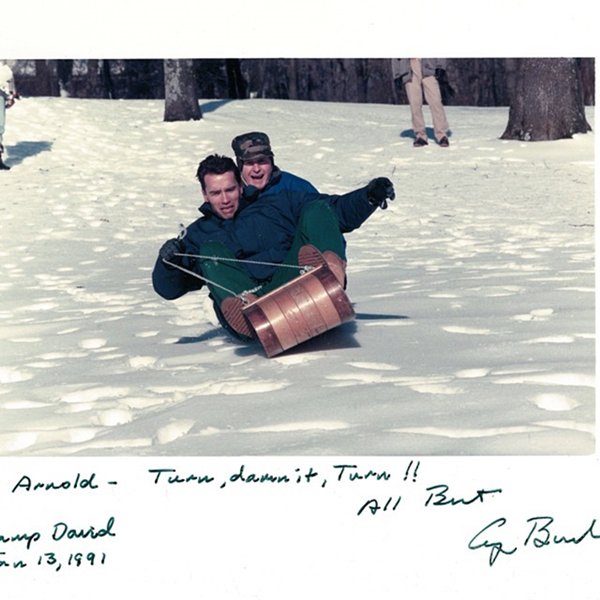 old-photos-arnie-george-bush-senior-sleigh-ride-1991