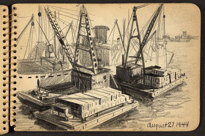 barges-with-containers-wwii-sketch