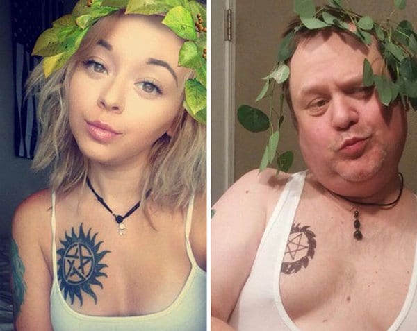 dad-trolling-daughter-selfie-leaves-in-hair