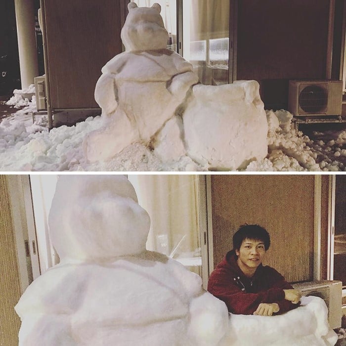 japan snow sculpture pooh bear