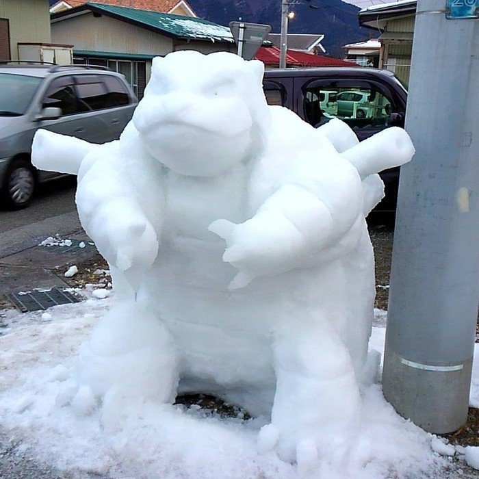 japan snow sculptures blastoise