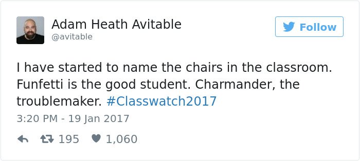 professor tweet started to name the chairs