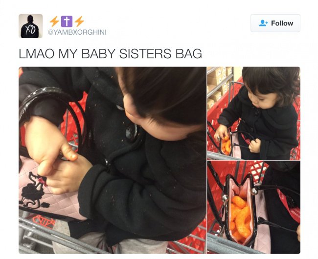 baby with cheetos in bag