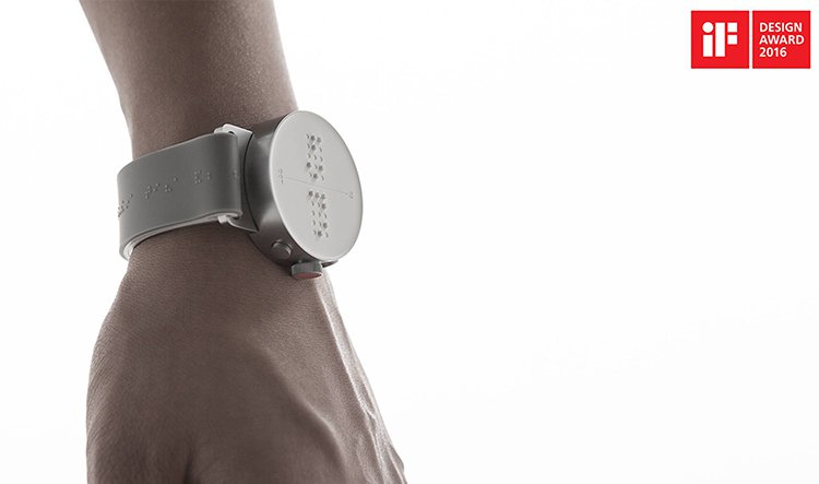 braille watch being worn