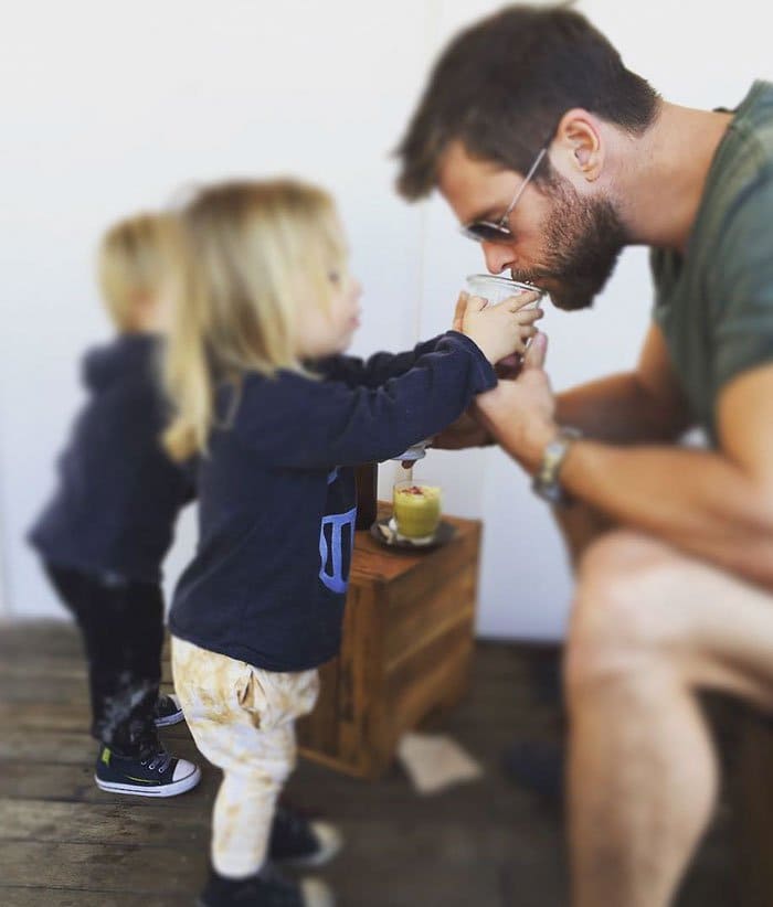 chris hemsworth best dad feeding dad coffee