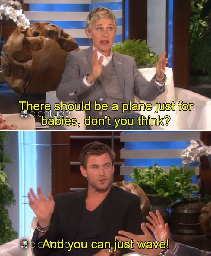 chris hemsworth best dad seperate planes for babies