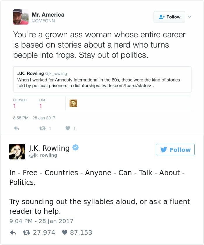 funny-jk-rowling-twitter-comebacks stay out of politics