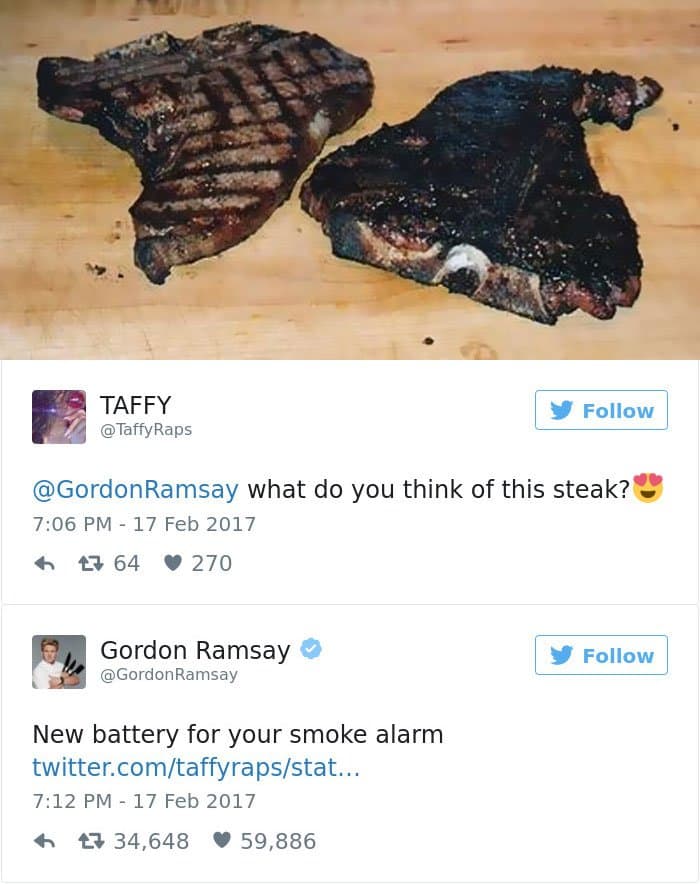 two overdone burnt steaks