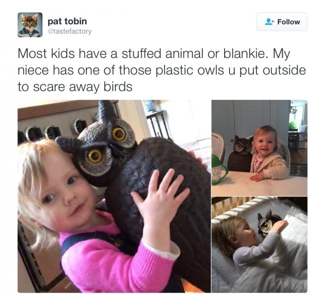 kid with owl toy