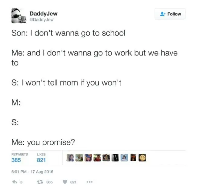parenting tweets dont want to go to school