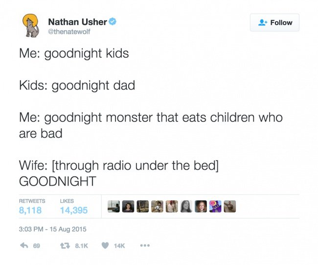 parenting tweets goodnight monster