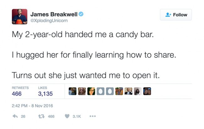 parenting tweets open candy bar