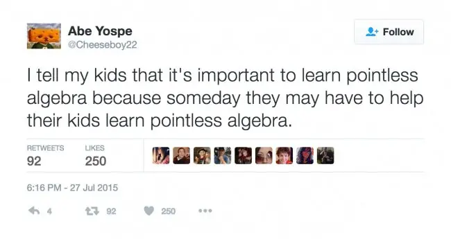 parenting tweets pointless algebra