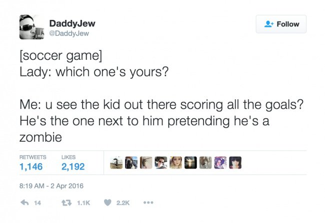 parenting tweets pretending hes a zombie