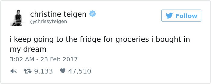 Chrissy Teigen Tweets dream groceries