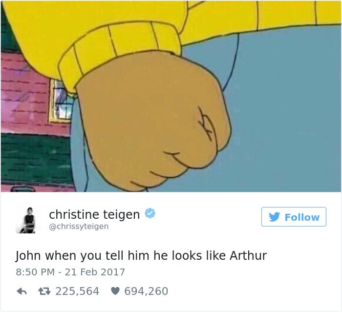 Chrissy Teigen Tweets john looks like arthur