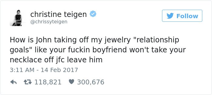 Chrissy Teigen Tweets relationship goals