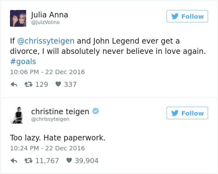 Chrissy Teigen Tweets too lazy hate paperwork