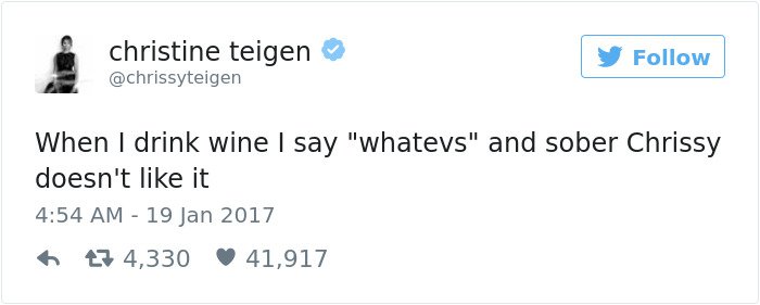 Chrissy Teigen Tweets whateves