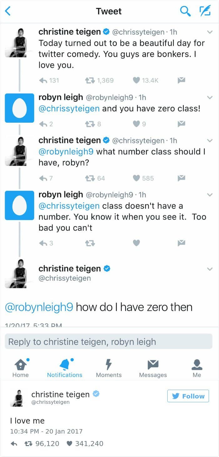 Chrissy Teigen Tweets zero class