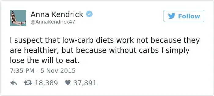 anna kendrick tweets low carb diets