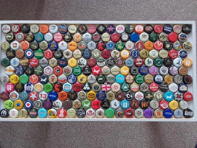 bottle caps laid on table