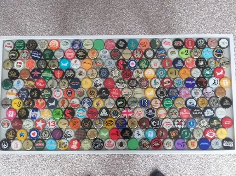 bottle caps on table