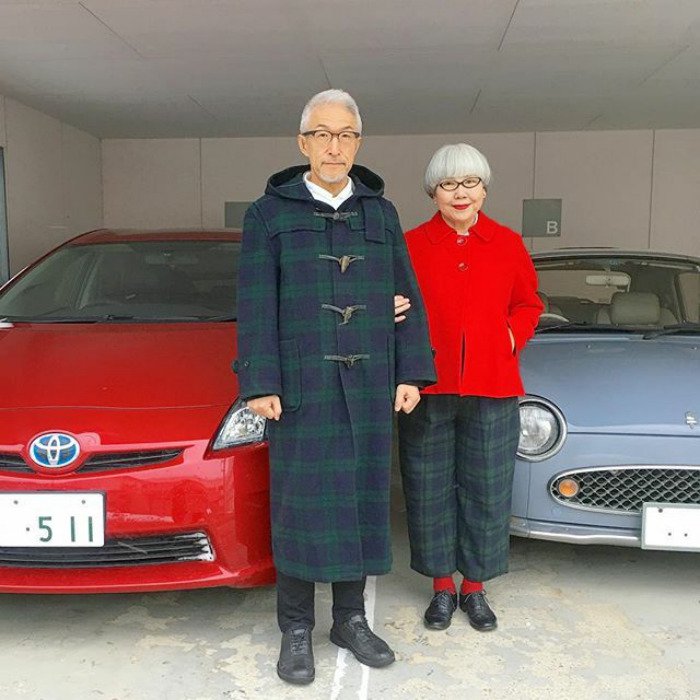 couple matching outfits coat and trousers