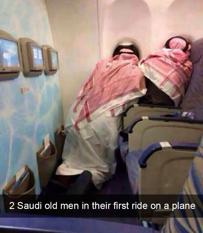 funny-things on plane saudi men first flight