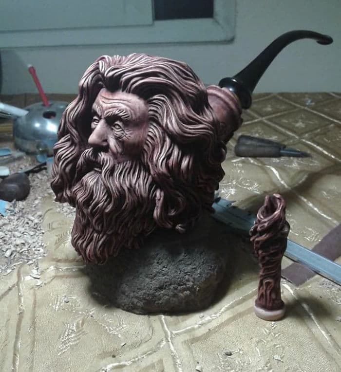 hand carved gandalf pipe