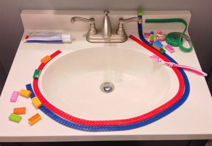 lego tape around sink