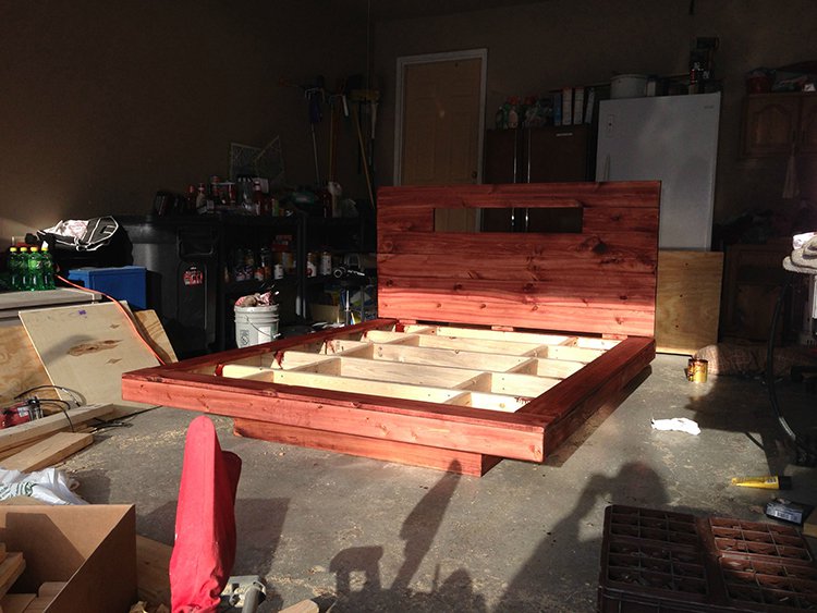 levitating bed being stained