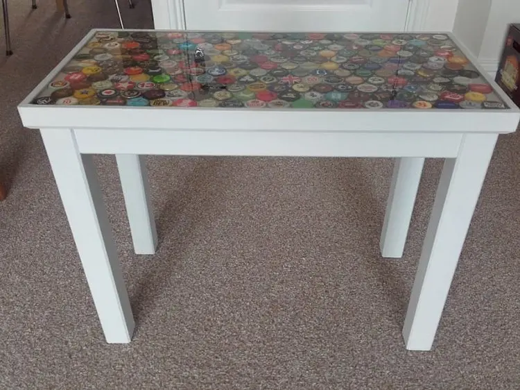 side view bottle cap table