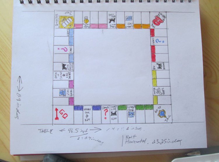 sketch and measurments monopoly table