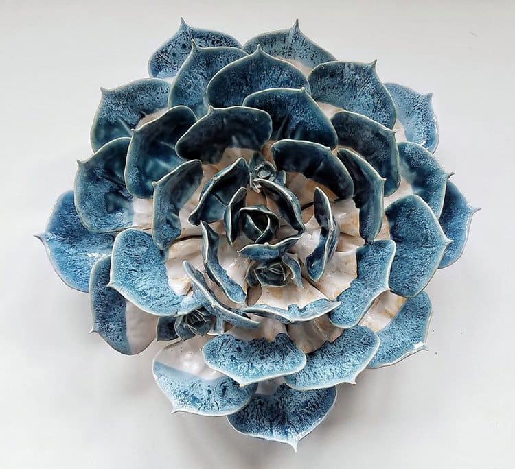 succulent clay sculptures blue and white