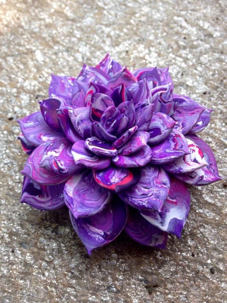 succulent clay sculptures purple marble effect