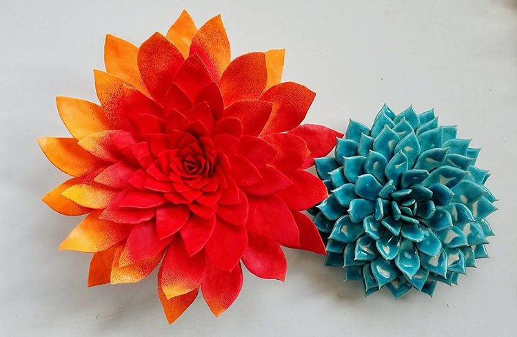 succulent clay sculptures red and blue