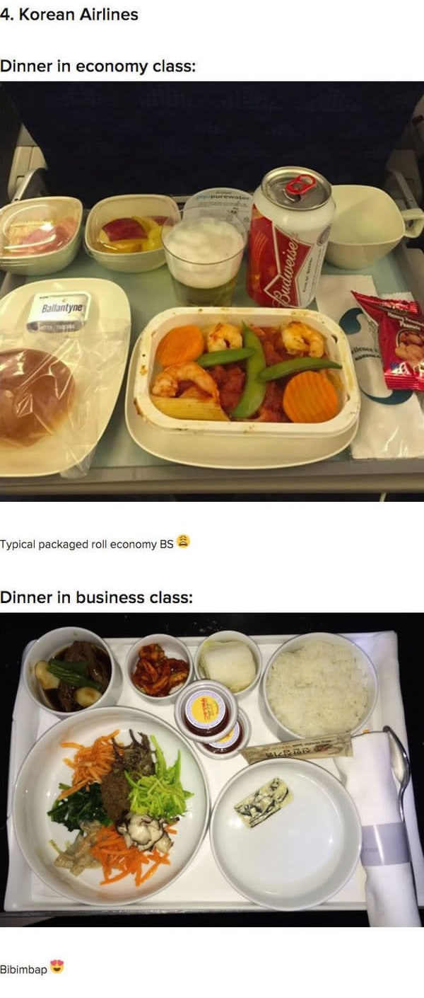 First Class Vs Economy Plane Food korean airlines