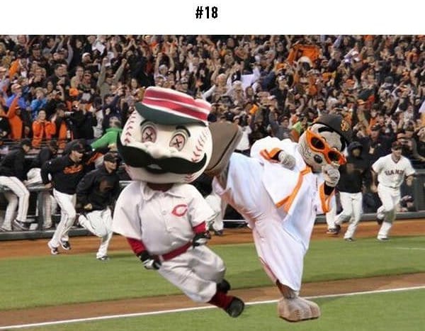 awkward sports moments mascot kick