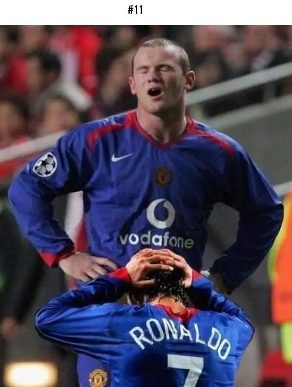 awkward sports moments ronaldo rooney rude pose