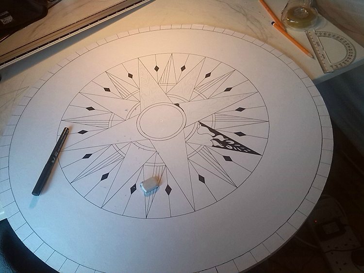 compass table paper drawing