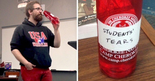 cool teacher photos drinking students tears